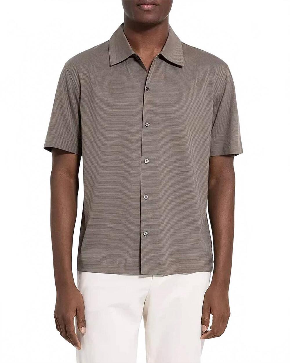 NEW THEORY relaxed short sleeve button down shirt in morel